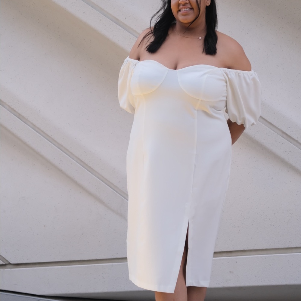ELOQUII Off The Shoulder Bodycon Dress - White